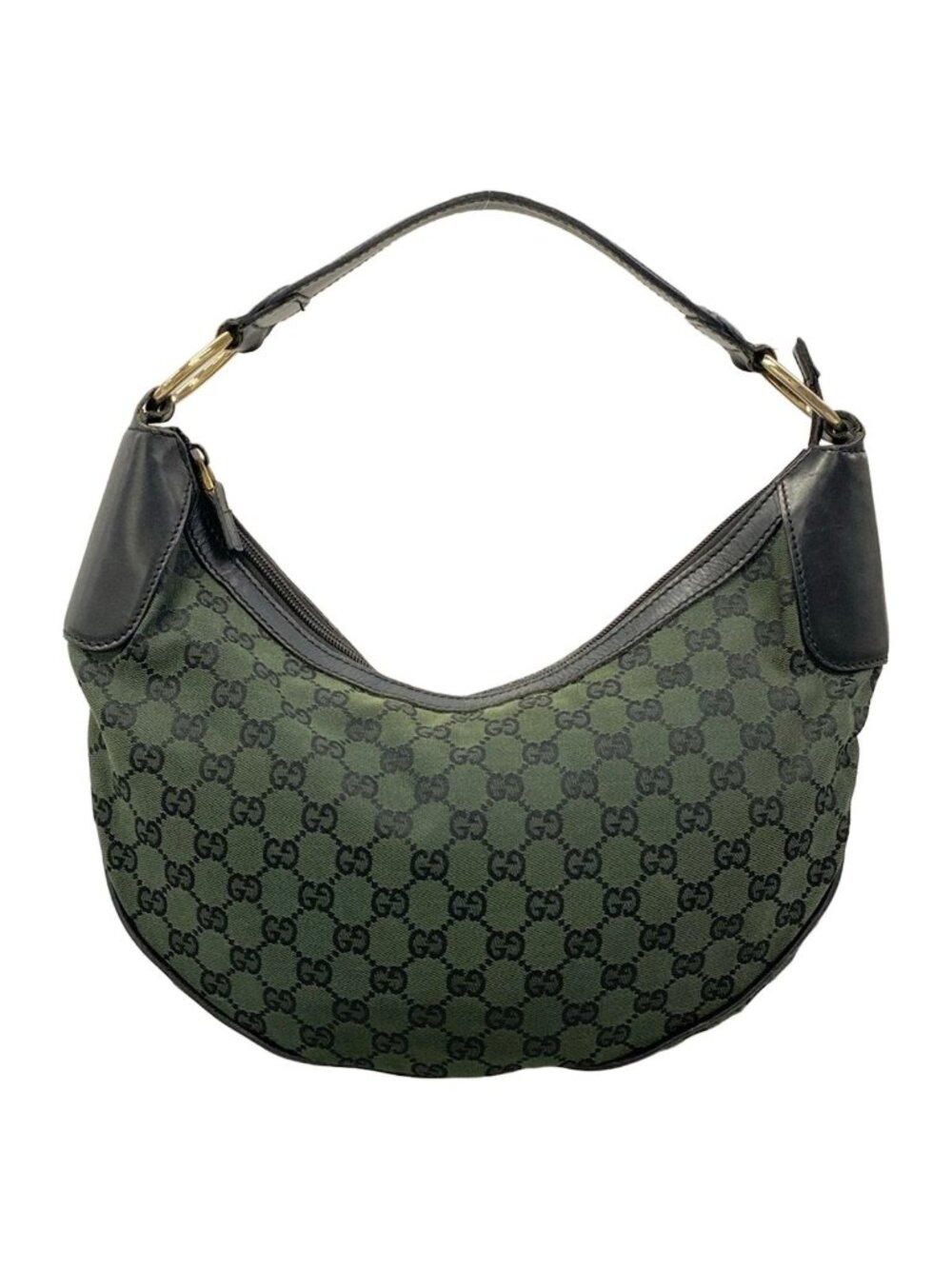 Gucci Handbag GG Pattern Green Black Leather